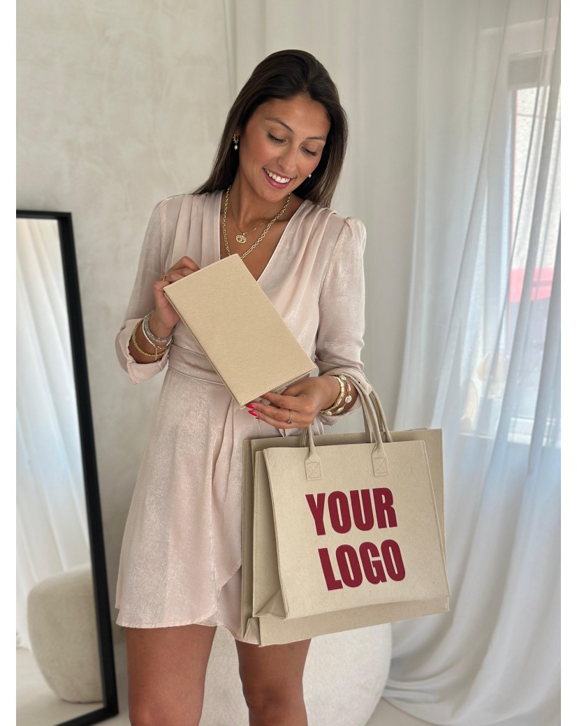 Pochette Feutrine Beige – Personnalisable avec votre logo