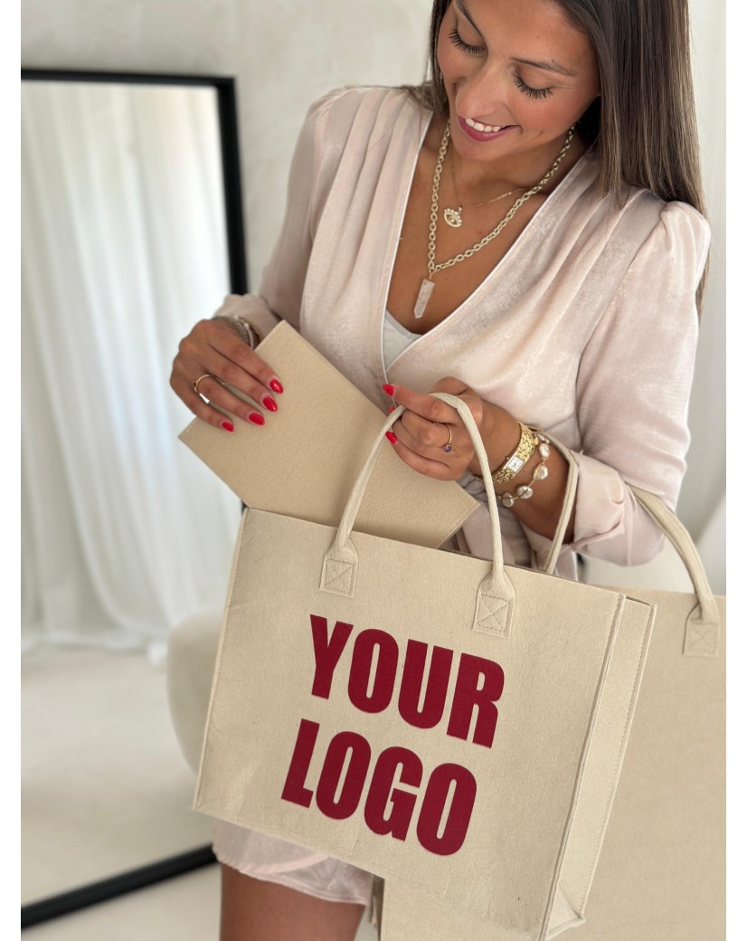 Pochette Feutrine Beige – Personnalisable avec votre logo