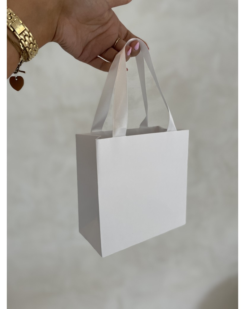 Sac papier Luxe Blanc - poignées blanches - XS (16x8x16cm)