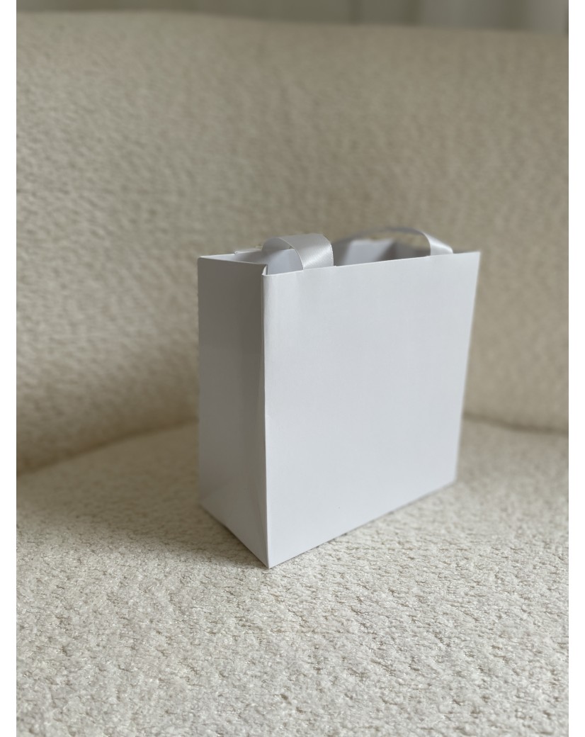 Sac papier Luxe Blanc - poignées blanches - XS (16x8x16cm)
