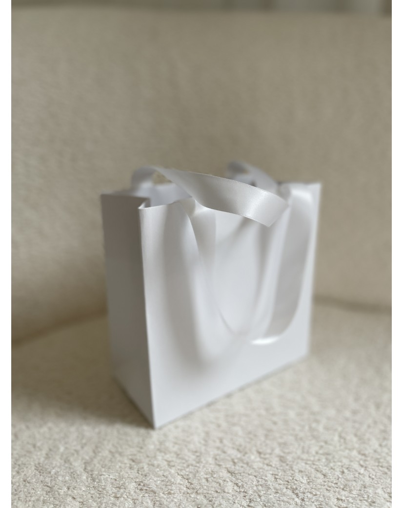 Sac papier Luxe Blanc - poignées blanches - XS (16x8x16cm)