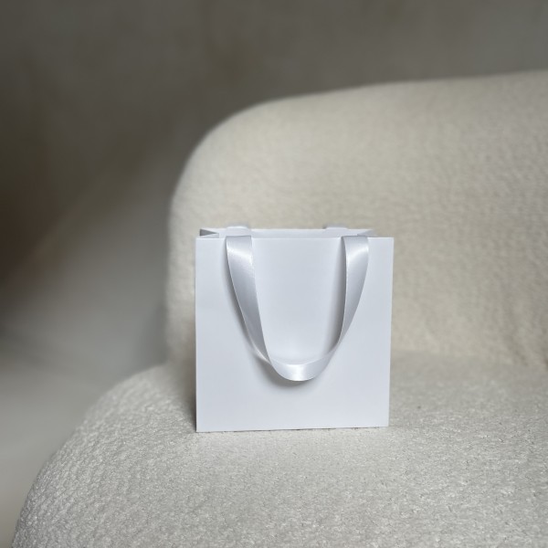 Sac papier Luxe Blanc - poignées blanches - XS (16x8x16cm)