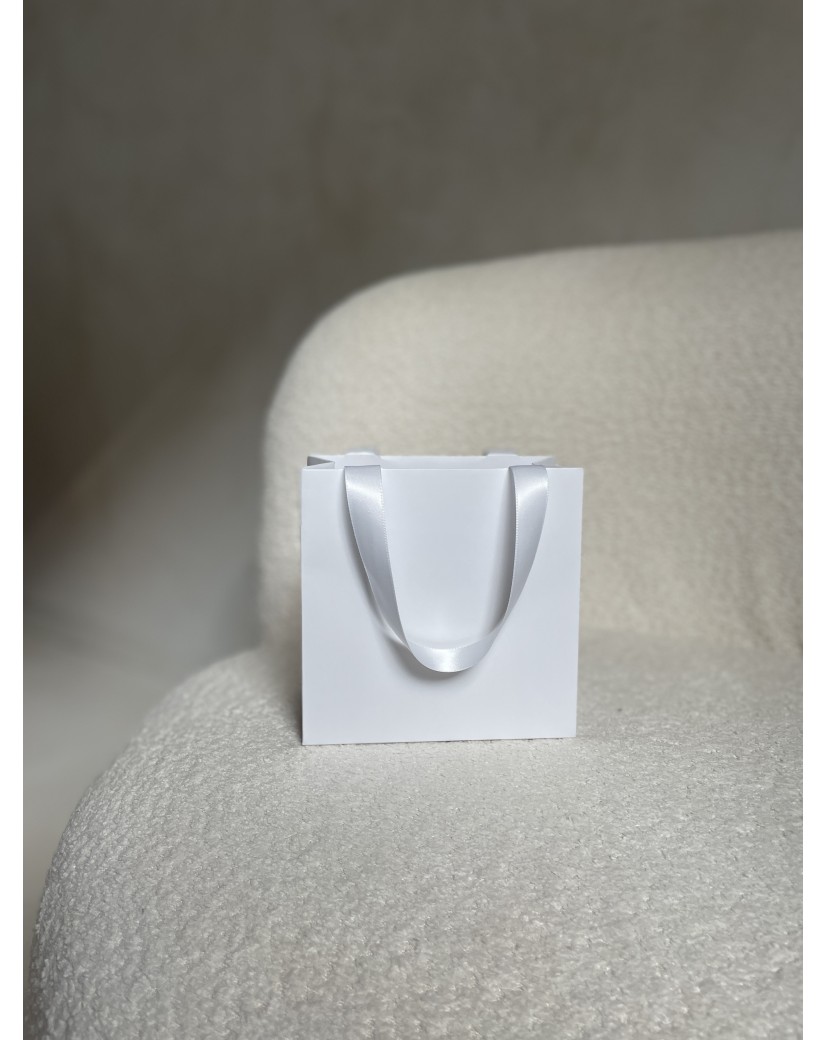 Sac papier Luxe Blanc - poignées blanches - XS (16x8x16cm)