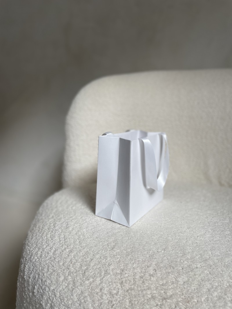 Sac papier Luxe Blanc - poignées blanches - XS (16x8x16cm)