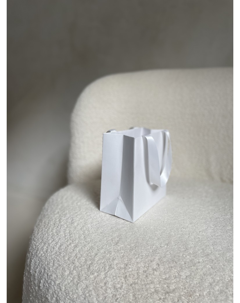 Sac papier Luxe Blanc - poignées blanches - XS (16x8x16cm)