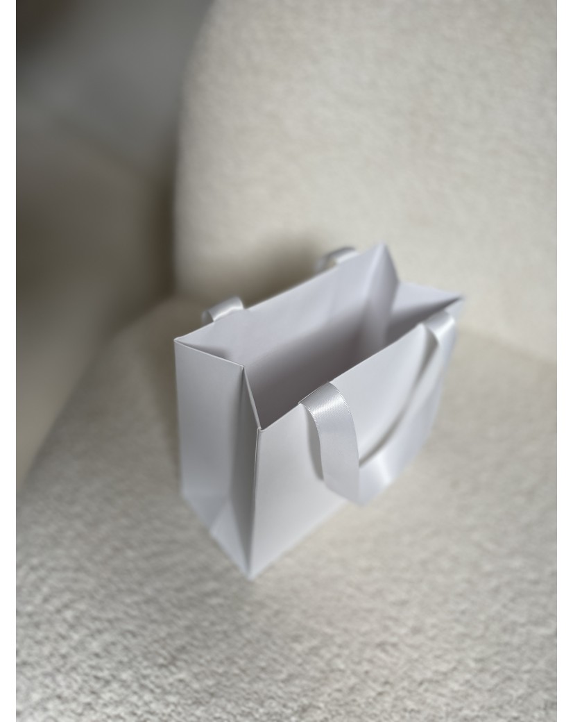 Sac papier Luxe Blanc - poignées blanches - XS (16x8x16cm)