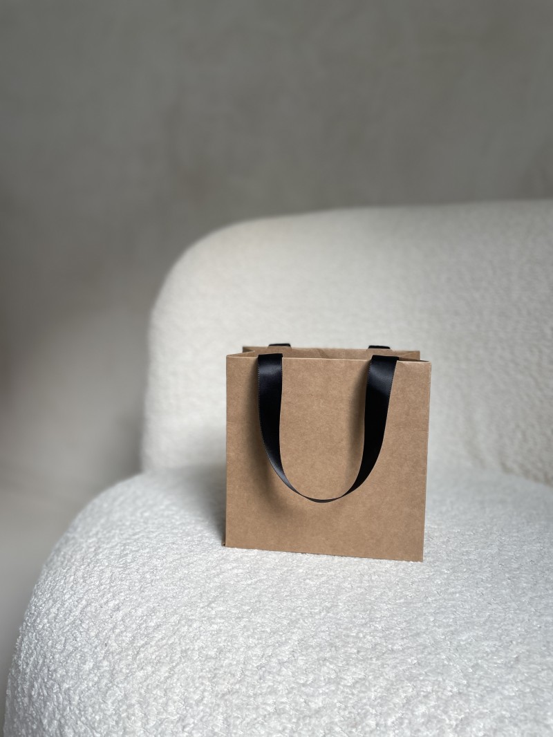 Sac papier Luxe kraft - poignées noires - XS (16x8x16cm)