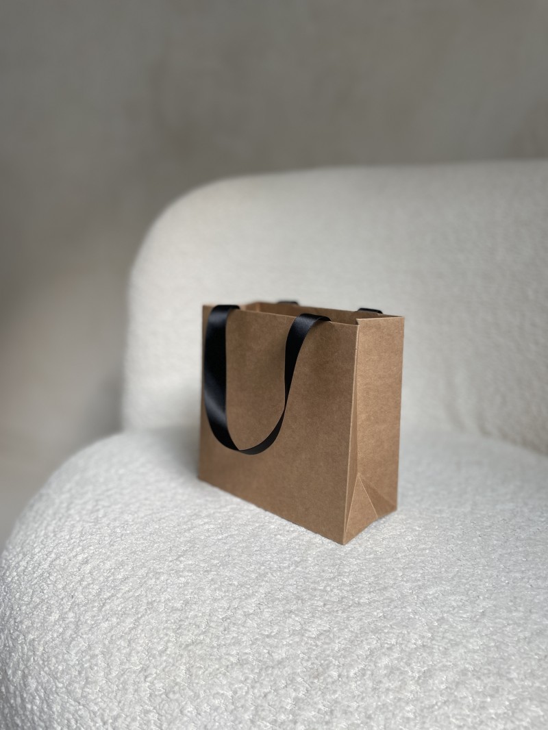 Sac papier Luxe kraft - poignées noires - XS (16x8x16cm)