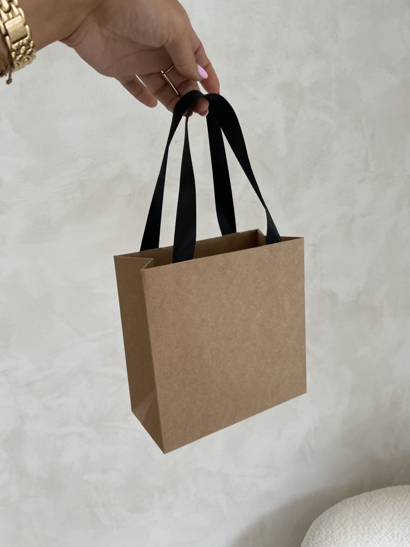 Sac papier Luxe kraft - poignées noires - XS (16x8x16cm)