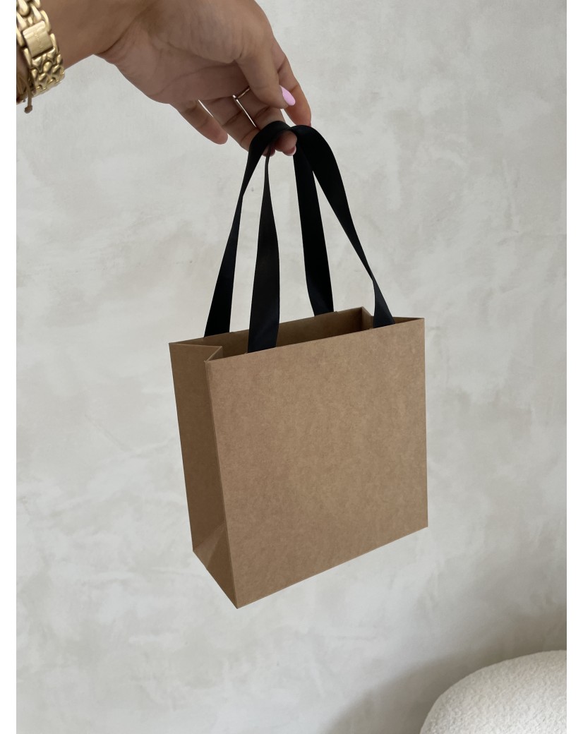 Sac papier Luxe kraft - poignées noires - XS (16x8x16cm)