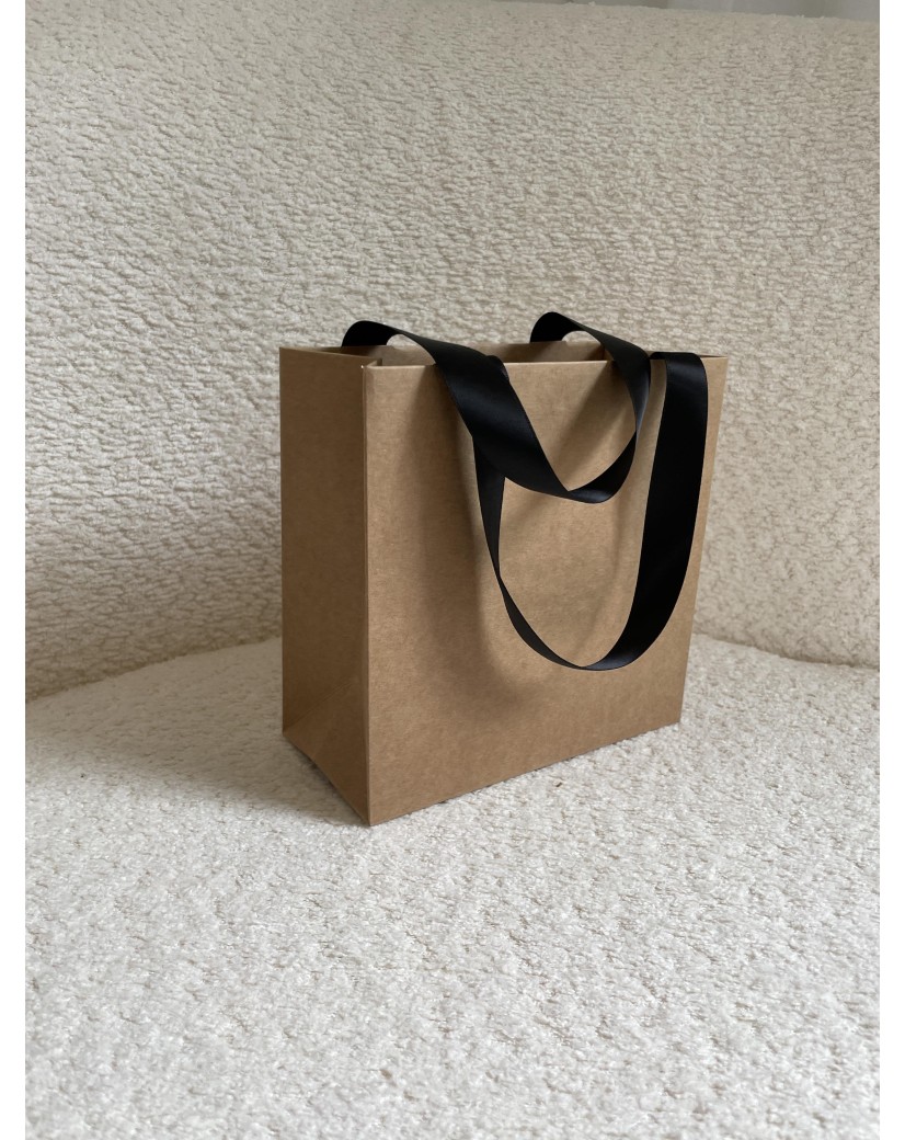 Sac papier Luxe kraft - poignées noires - XS (16x8x16cm)
