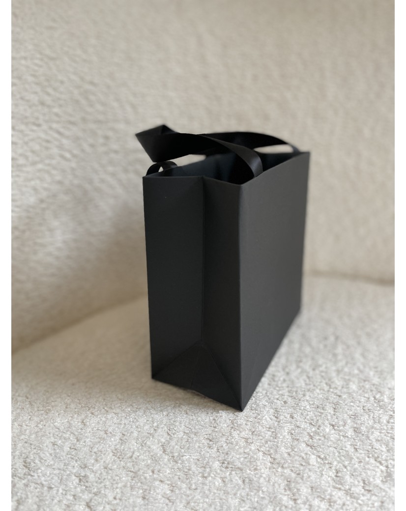 Sac papier Luxe Noir - poignées noires - XS (16x8x16cm)