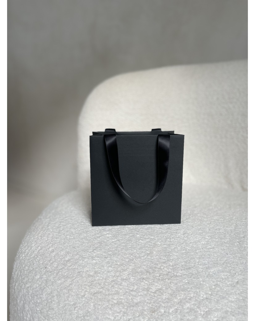 Sac papier Luxe Noir - poignées noires - XS (16x8x16cm)