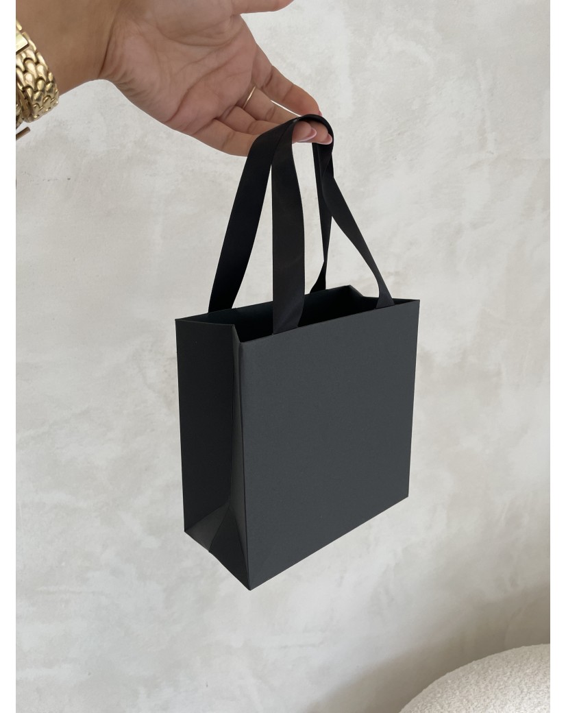 Sac papier Luxe Noir - poignées noires - XS (16x8x16cm)