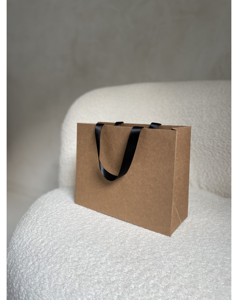 Sac papier Luxe Kraft - poignées noires - S (25x10x20cm)