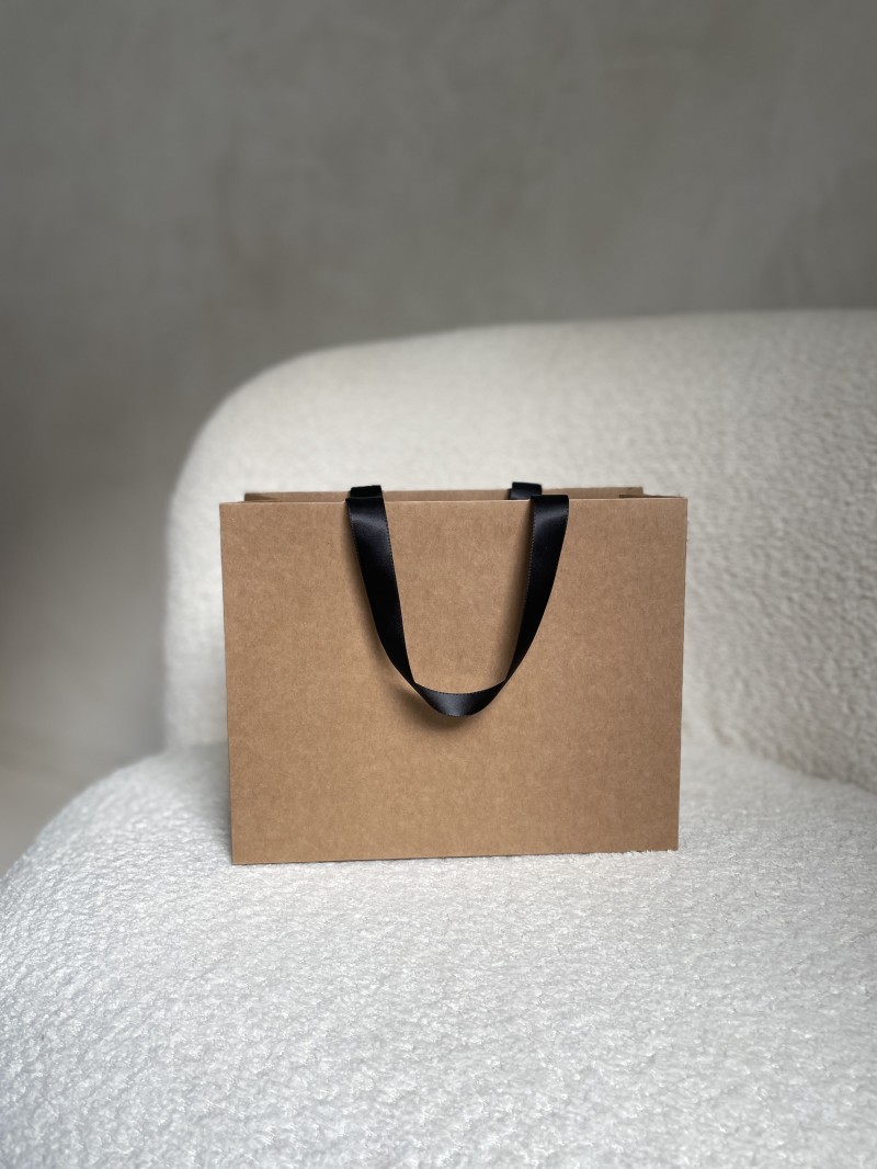 Sac papier Luxe Kraft - poignées noires - S (25x10x20cm)