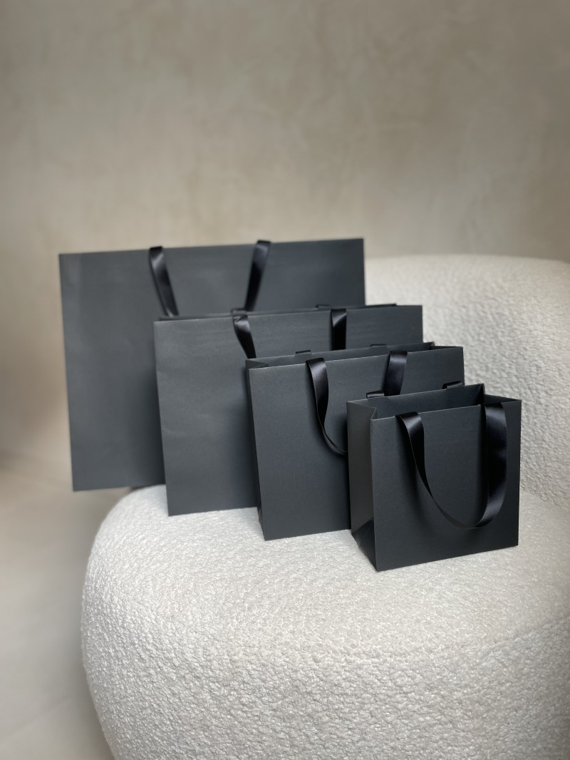 Sac papier Luxe Noir - poignées noires - S (25x10x20cm)