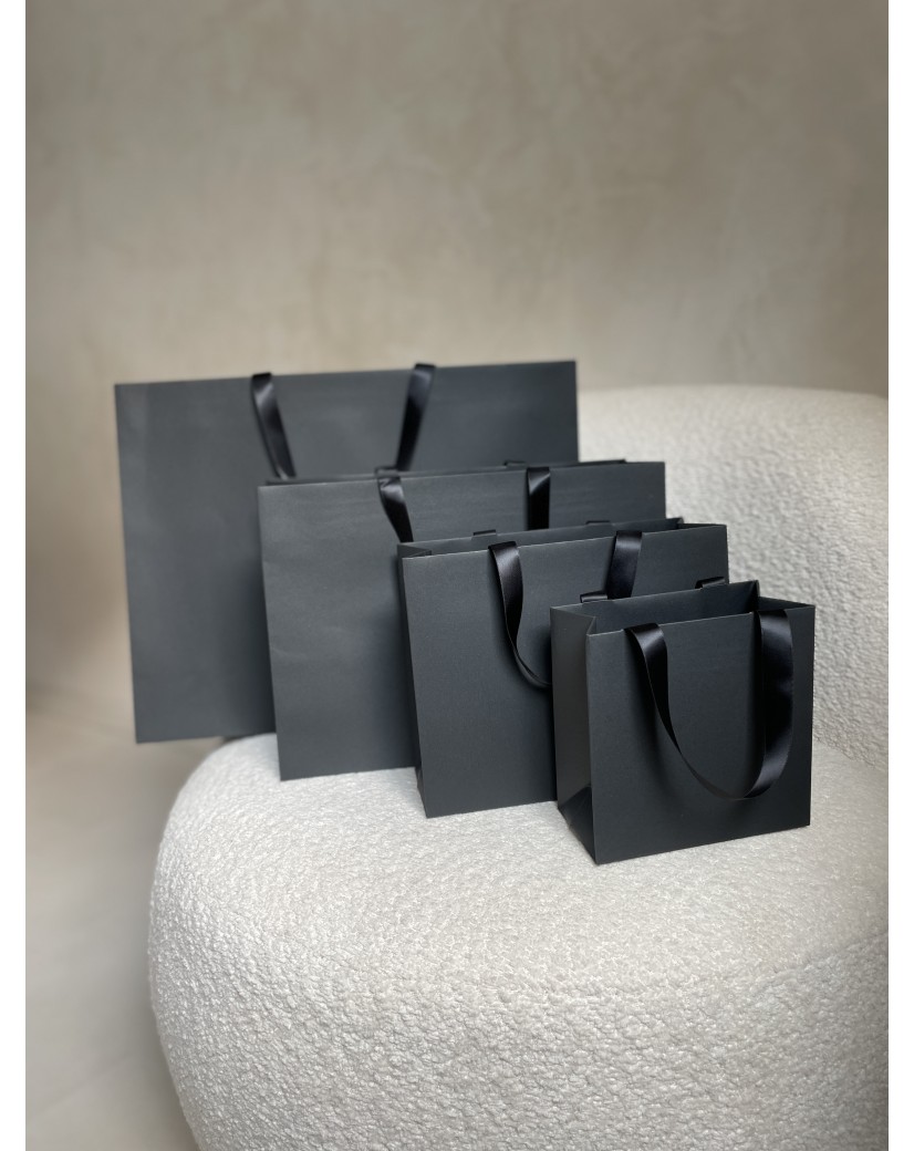 Sac papier Luxe Noir - poignées noires - S (25x10x20cm)