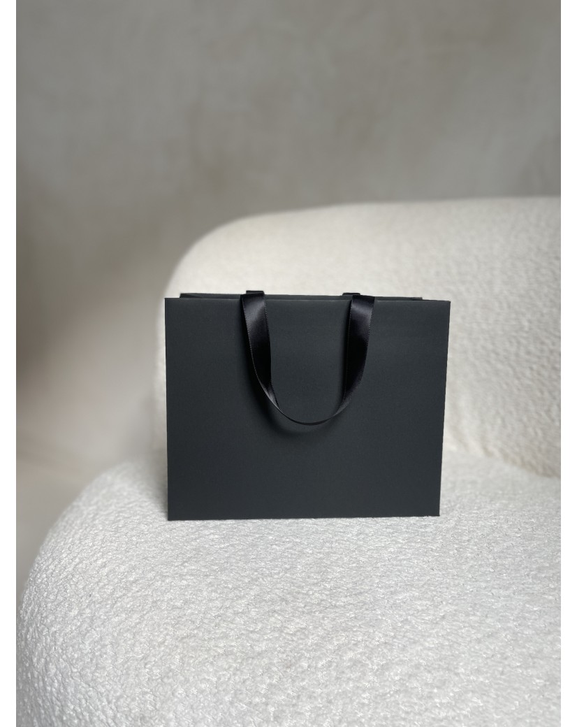 Sac papier Luxe Noir - poignées noires - S (25x10x20cm)