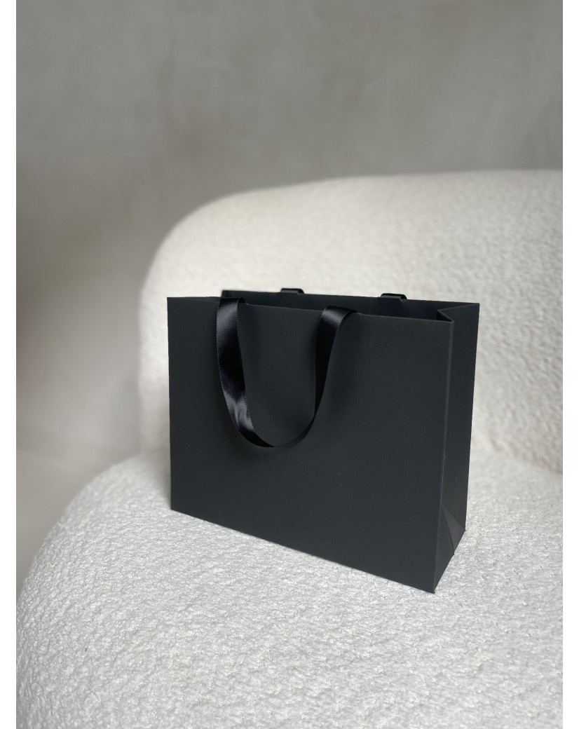 Sac papier Luxe Noir - poignées noires - S (25x10x20cm)
