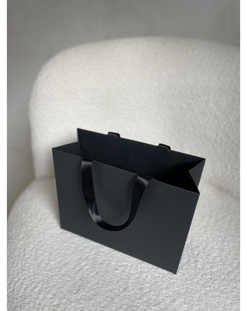 Sac papier Luxe Noir - poignées noires - S (25x10x20cm)