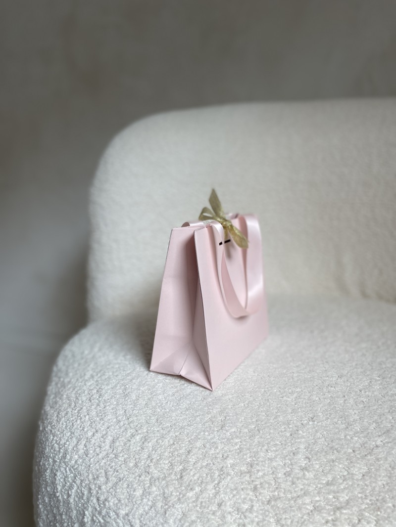 Sac papier Luxe Rose - poignées roses - XS (16x8x16cm)