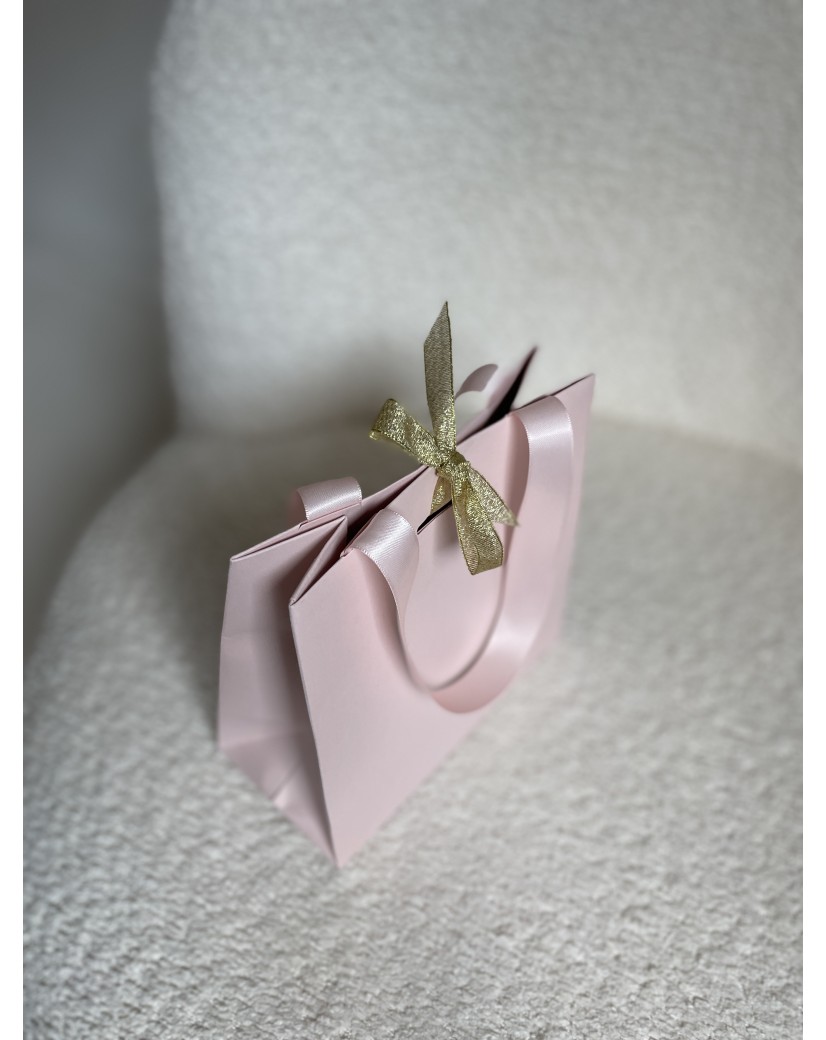 Sac papier Luxe Rose - poignées roses - XS (16x8x16cm)