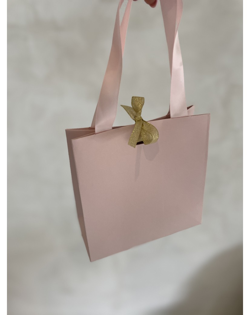 Sac papier Luxe Rose - poignées roses - XS (16x8x16cm)