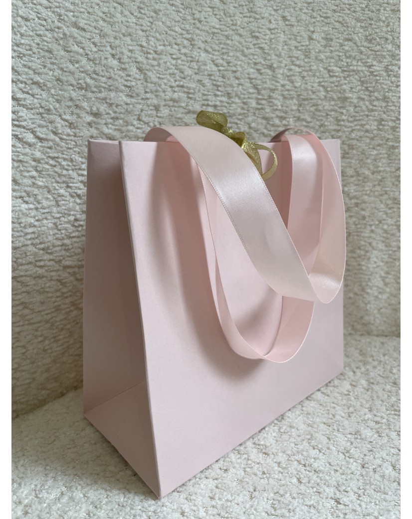 Sac papier Luxe Rose - poignées roses - XS (16x8x16cm)