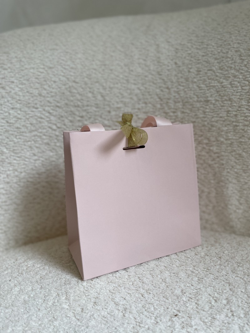 Sac papier Luxe Rose - poignées roses - XS (16x8x16cm)