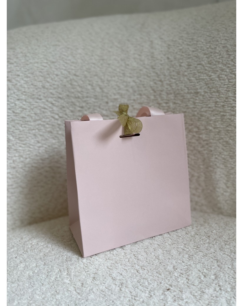 Sac papier Luxe Rose - poignées roses - XS (16x8x16cm)