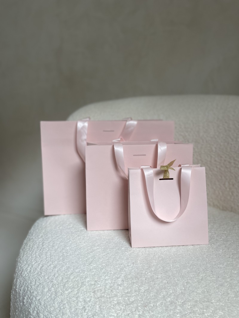 Sac papier Luxe Rose - poignées roses - S (25x10x20cm)