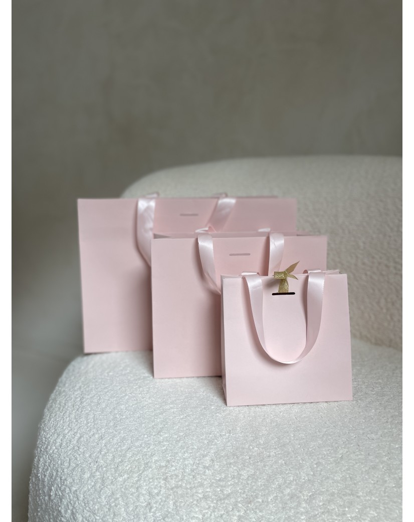 Sac papier Luxe Rose - poignées roses - S (25x10x20cm)