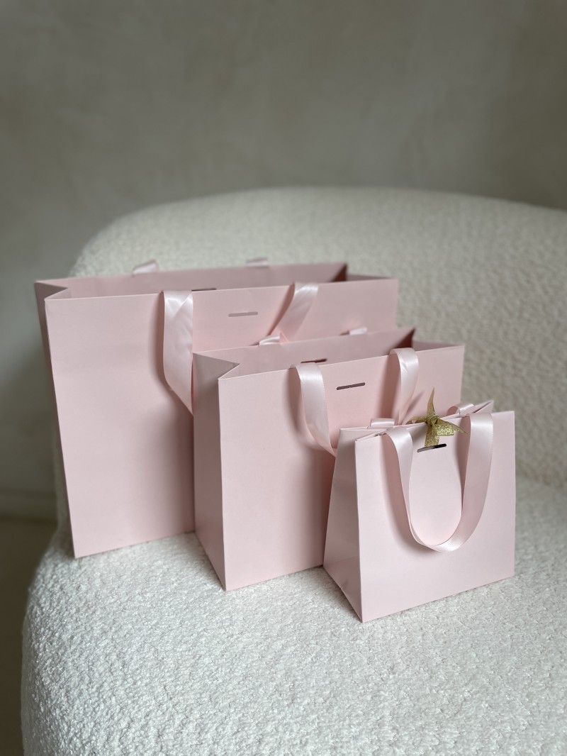Sac papier Luxe Rose - poignées roses - S (25x10x20cm)