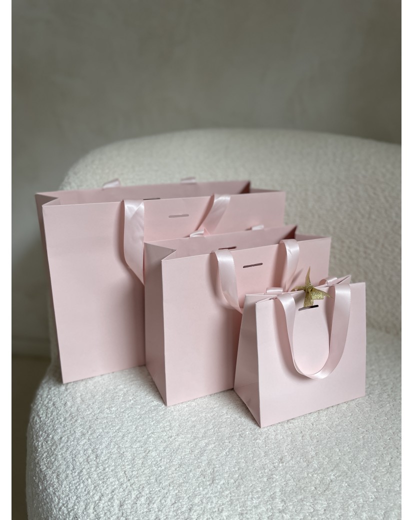 Sac papier Luxe Rose - poignées roses - S (25x10x20cm)