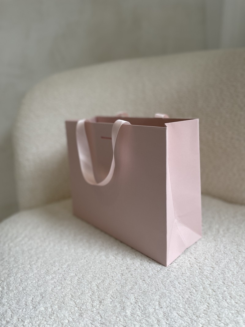 Sac papier Luxe Rose - poignées roses - S (25x10x20cm)