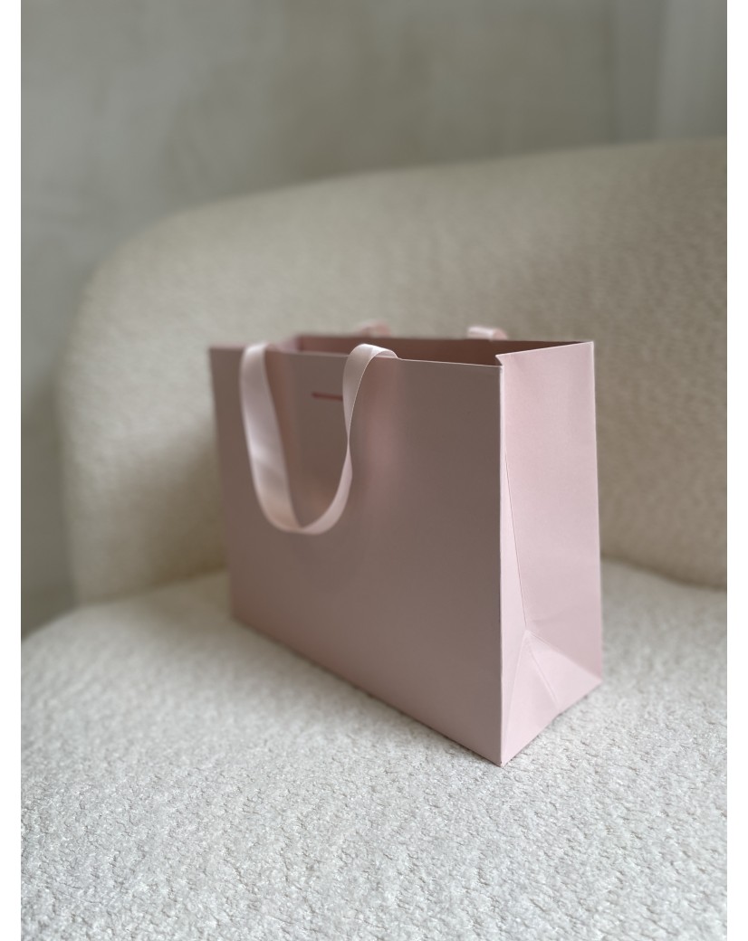 Sac papier Luxe Rose - poignées roses - S (25x10x20cm)