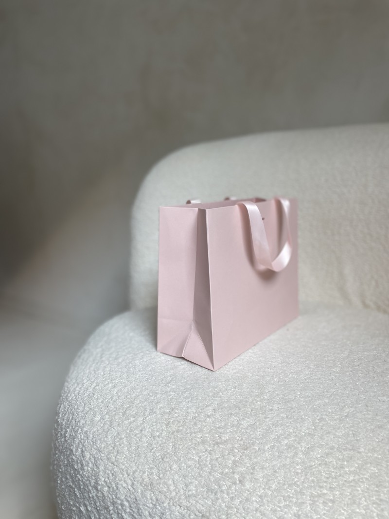 Sac papier Luxe Rose - poignées roses - S (25x10x20cm)