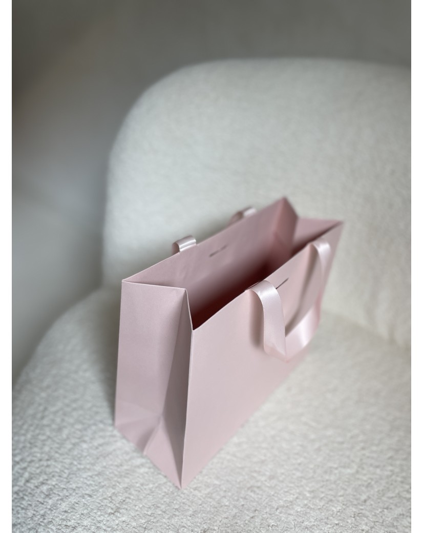 Sac papier Luxe Rose - poignées roses - S (25x10x20cm)