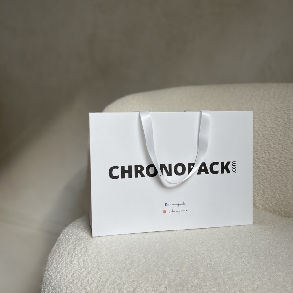 Sac papier Luxe Blanc - poignées blanches - M (35x12x25cm)