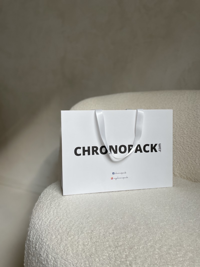 Sac papier Luxe Blanc - poignées blanches - M (35x12x25cm)
