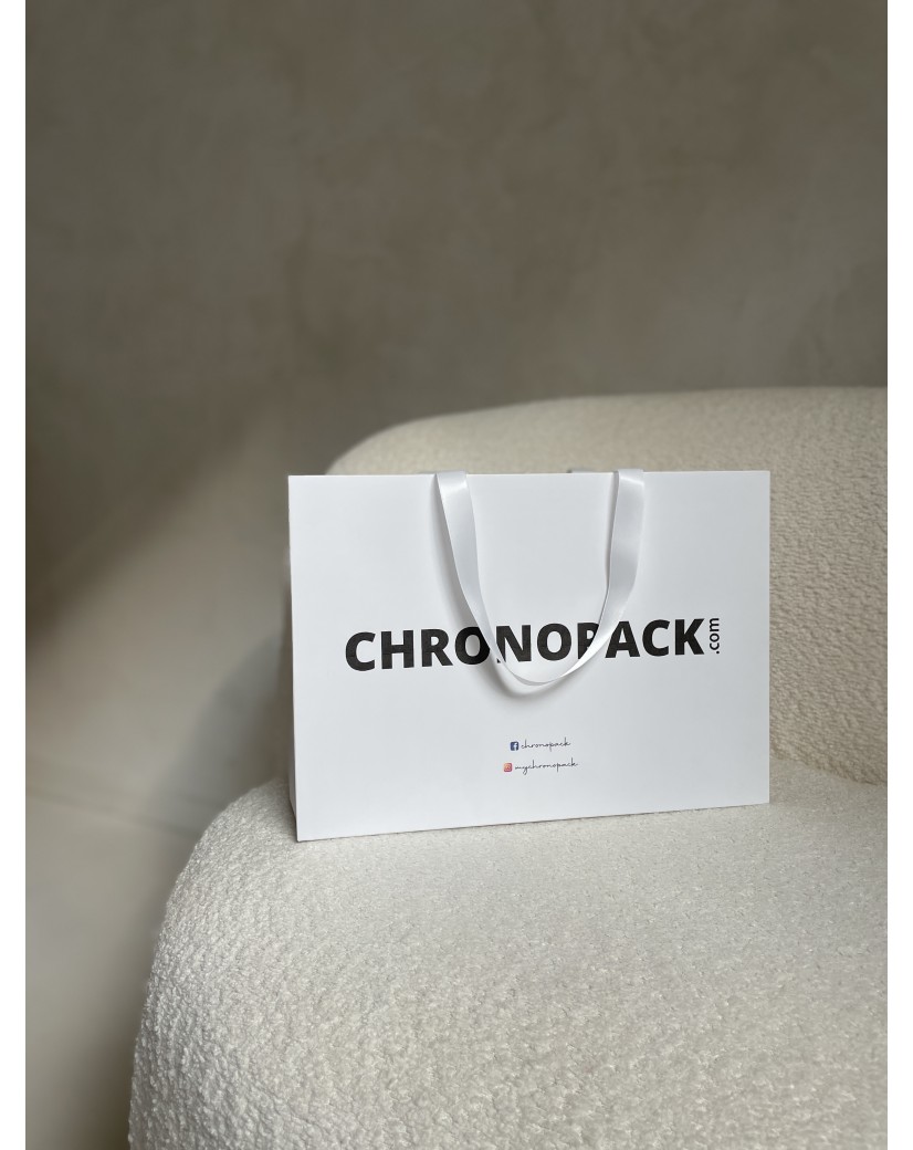 Sac papier Luxe Blanc - poignées blanches - M (35x12x25cm)