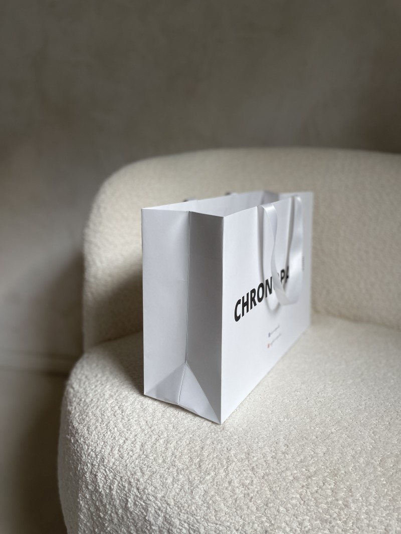 Sac papier Luxe Blanc - poignées blanches - M (35x12x25cm)