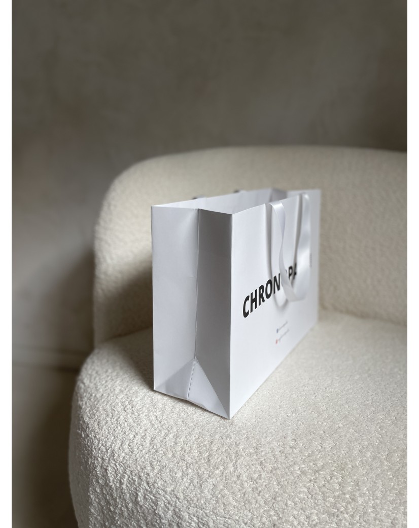 Sac papier Luxe Blanc - poignées blanches - M (35x12x25cm)