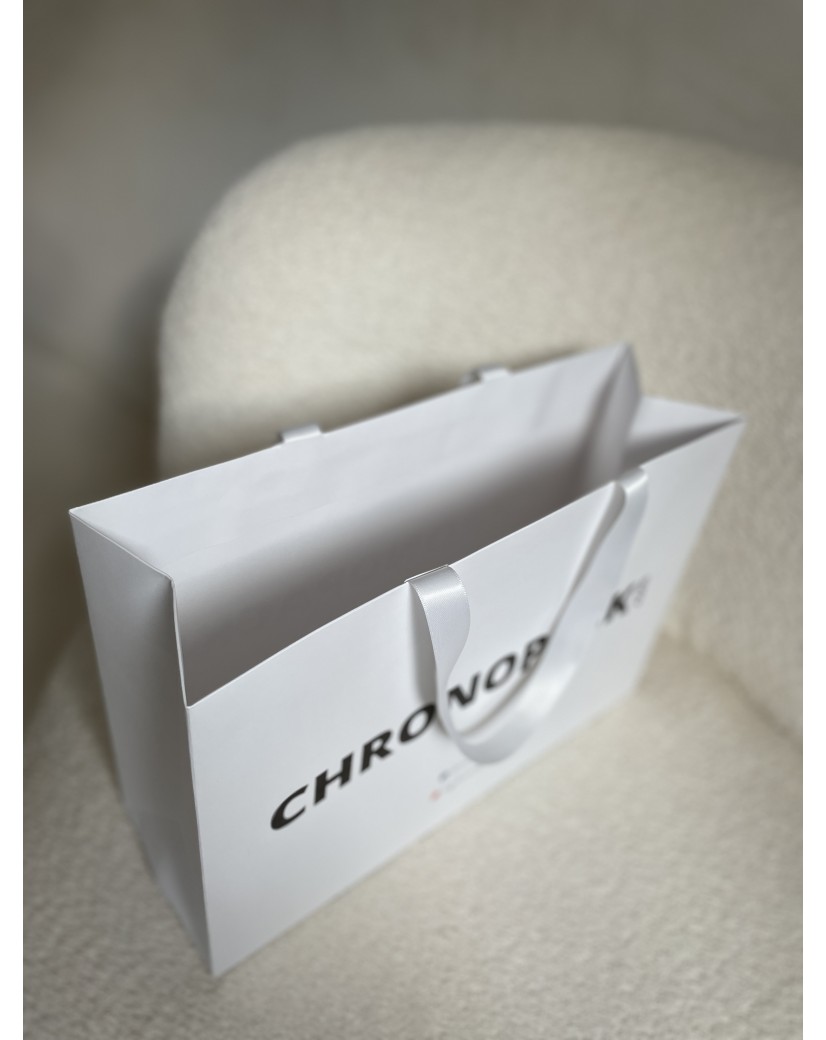 Sac papier Luxe Blanc - poignées blanches - M (35x12x25cm)