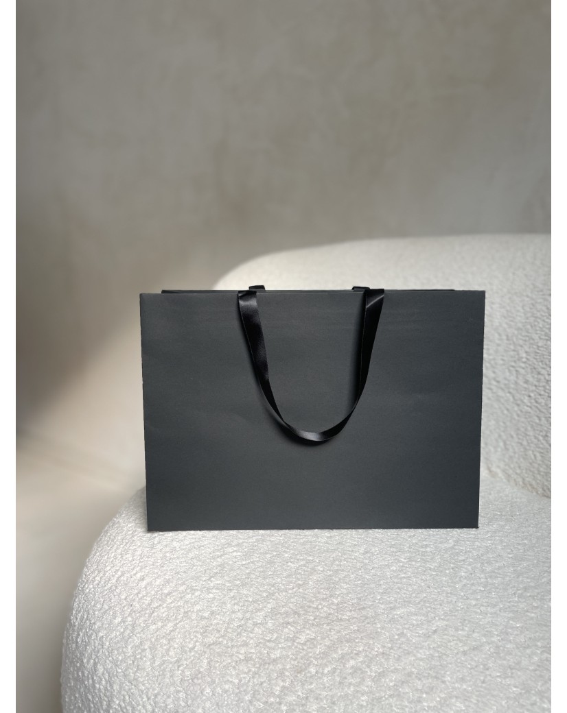 Sac papier Luxe Noir - poignées noires - M (35x12x25cm)
