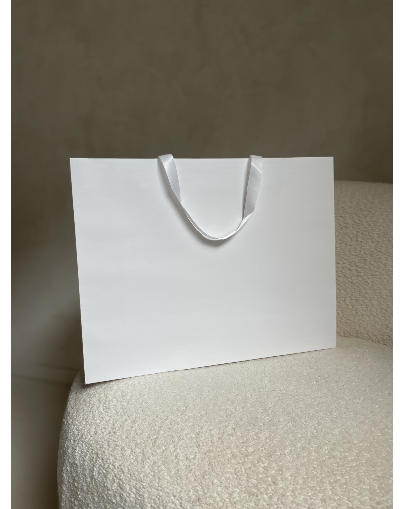 Sac papier Luxe Blanc - poignées blanches - L (45x14x35cm)