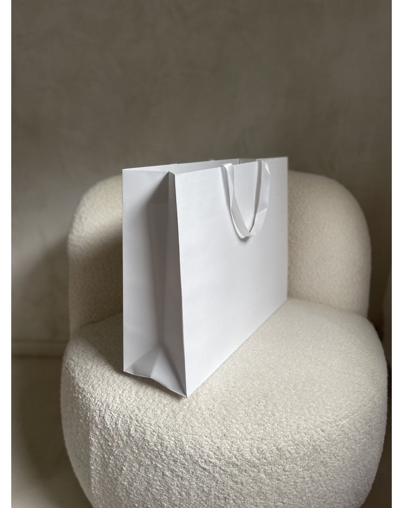 Sac papier Luxe Blanc - poignées blanches - L (45x14x35cm)