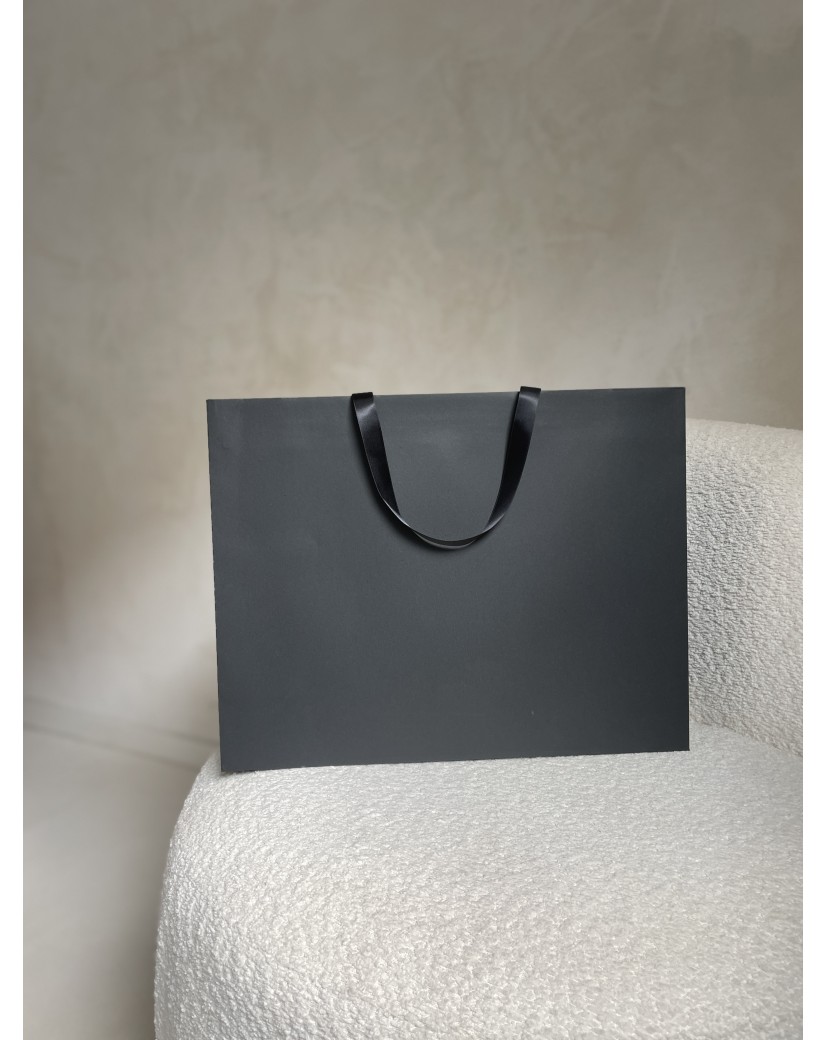 Sac papier Luxe Noir - poignées noires - L (45x14x35cm)