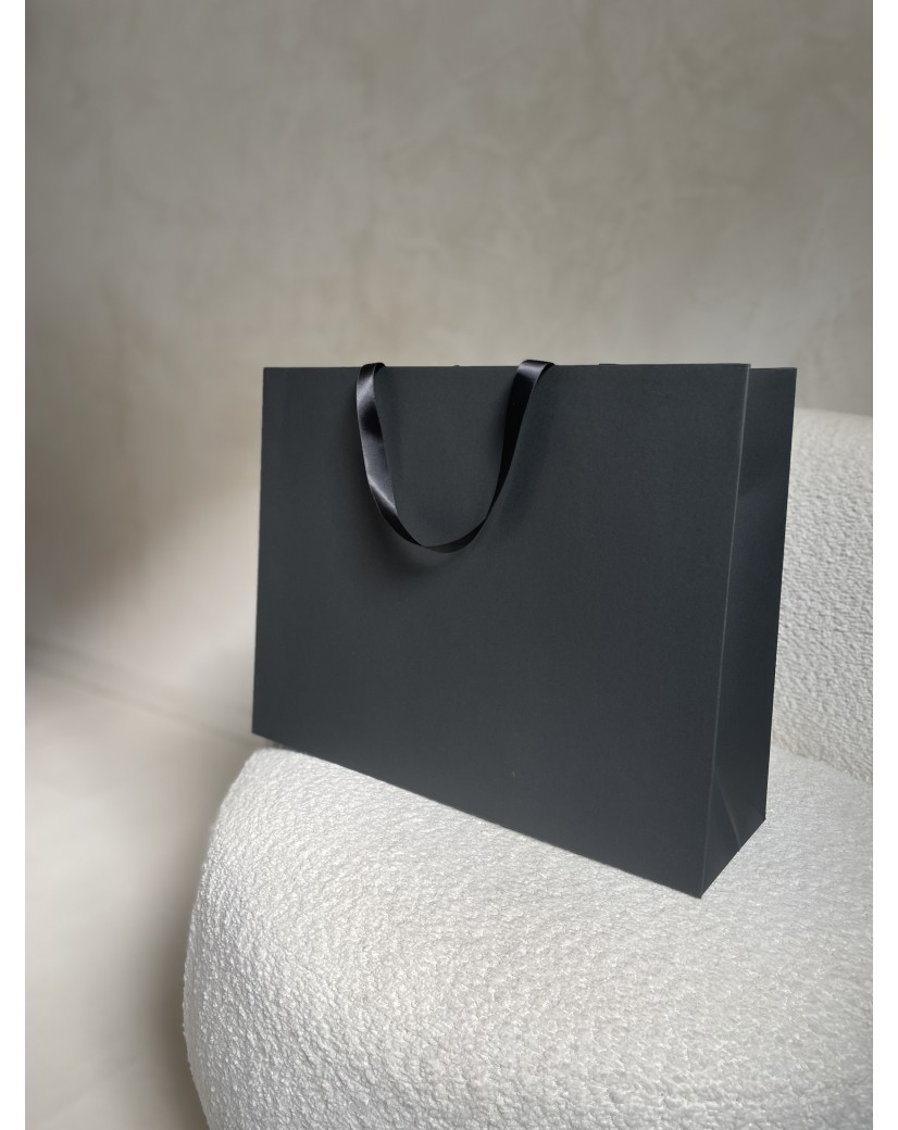 Sac papier Luxe Noir - poignées noires - L (45x14x35cm)